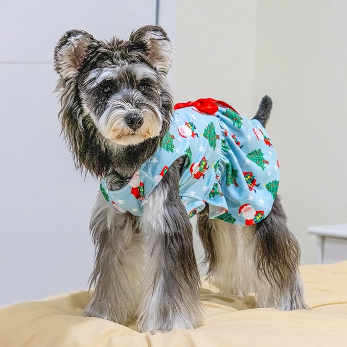 CuteBone Dog Dresses Velvet Holiday Small Dogs Clothes Onesie Pet Apparel Girl Puppy Skirt with Bow Hair Rope CVA34XS