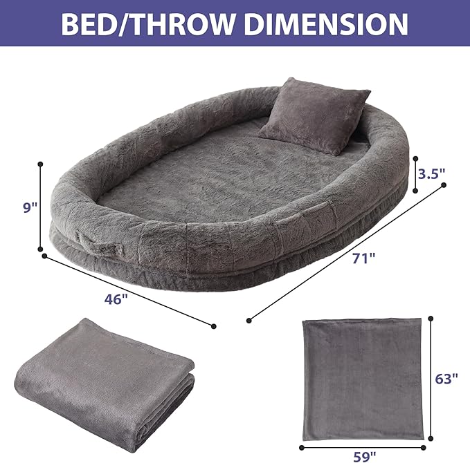 Human Dog Bed for Adult 71" x 46" x 9"