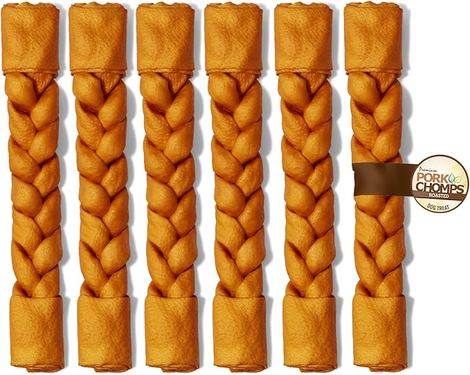 Pork Chomps Roasted Pork Skin Dog Chew 10-inch Braid, 1 Count 6)