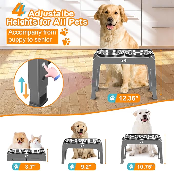 Elevated Dog Bowls 4 Height 2 Thick 50oz Stainless 3.7", 9.2", 10.75", 12.36"