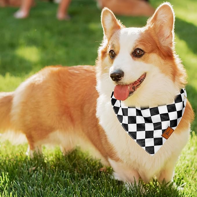 Black Checkered Dog Bandana Race Car Checkered Flag Fabric Pet Scarf Medium Sizes Adjustable Pet Neckerchief Dog Bibs for Cat Dog Birthday Costume Accessories