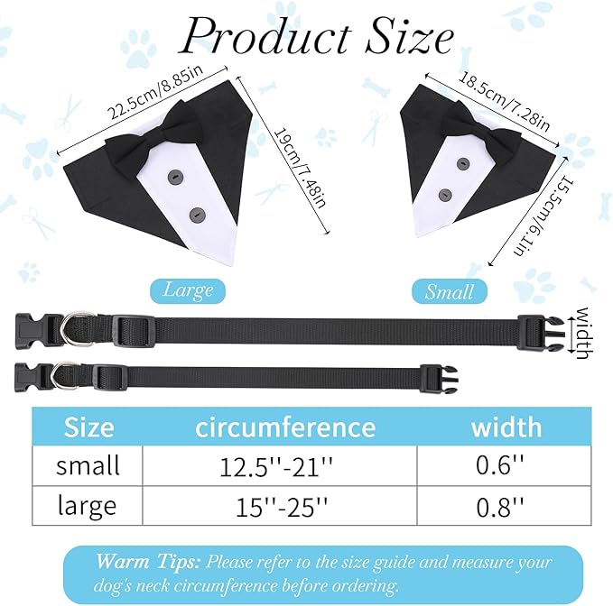 Dog Tuxedo Wedding Bandana Collar with Bow Tie 15”-25”)