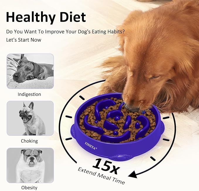 4 Cups Slow Feeder Dog Bowls Large Breed 2Pcs Black&Purple
