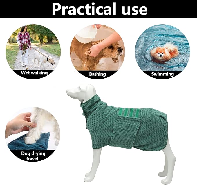 Geyecete Dog Bathrobe Towel Dog Drying Coat-Dry Fast Towel-Green-3XL