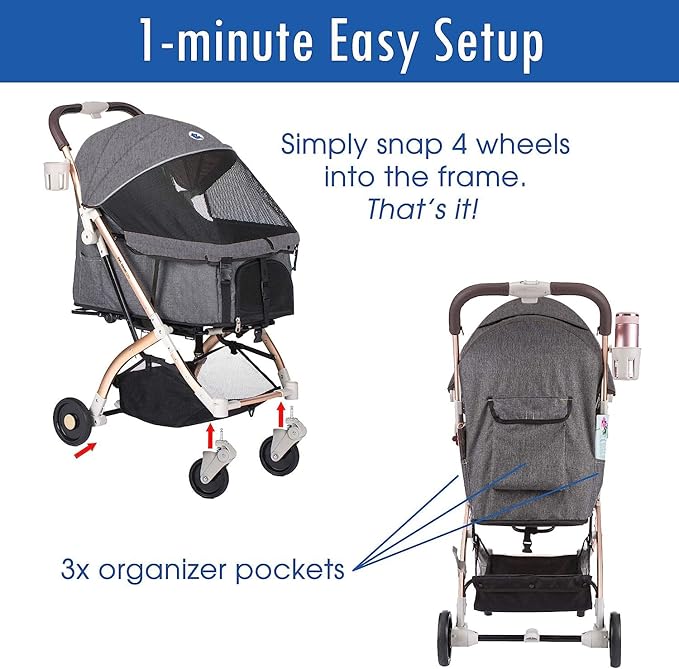 Pet Rover Lite Premium Light-Weight Dog/Cat/Pet Stroller Travel 2nd-Gen.)
