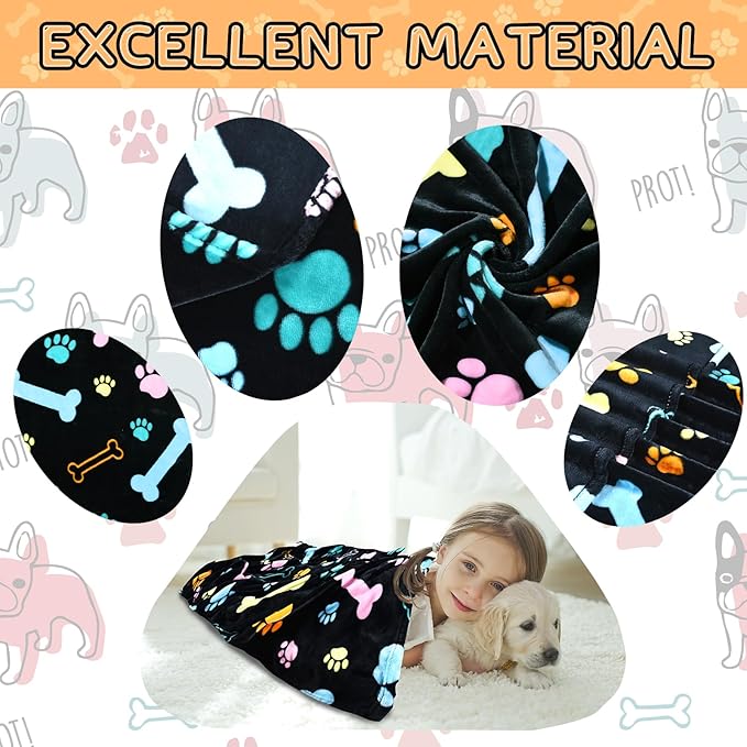 Dog Blankets for Dogs 3 Pack Print,41 x 31 inch,Black