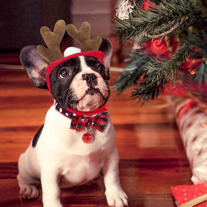 NAMSAN Cat Reindeer Costume Christmas Deer Antler Collar