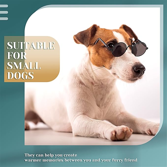 Dog Sunglasses Retro Pet Glasses Doll Glasses Classic Round Dog Glasses Metal Cat Puppy Eye Wear Hippie Costumes for Cats and Dogs