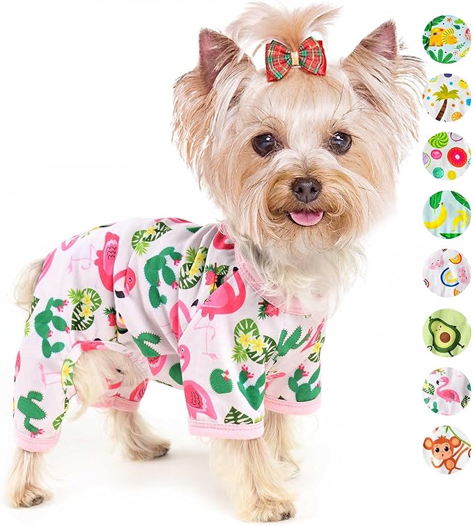 Dog Pajamas Pjs Spring Summer Dog Clothes for Small Dogs Girl Boy Soft Stretchy Puppy Clothes Onesie Cat Pet Jammies Outfit (Flamingo