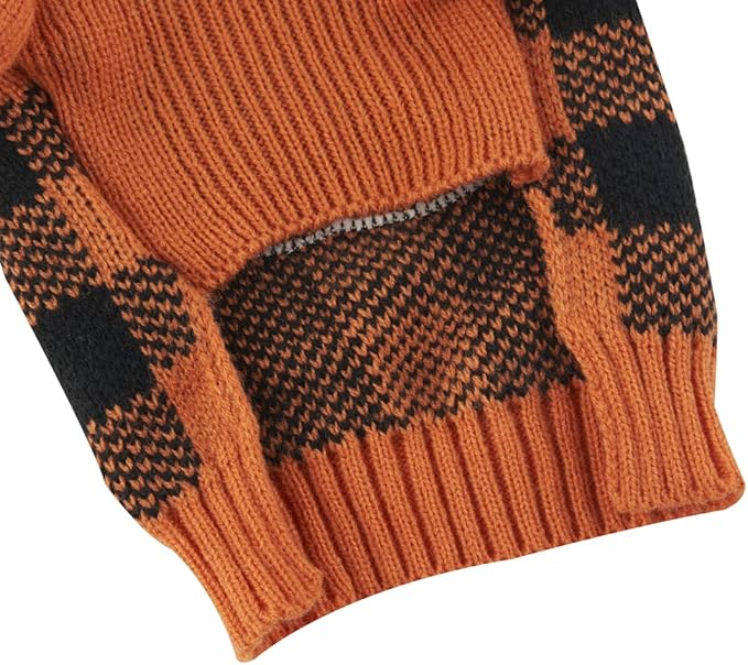 Orange Black Plaid Halloween Costume Clothes Pumpkin Dog Sweater for Large Dogs
