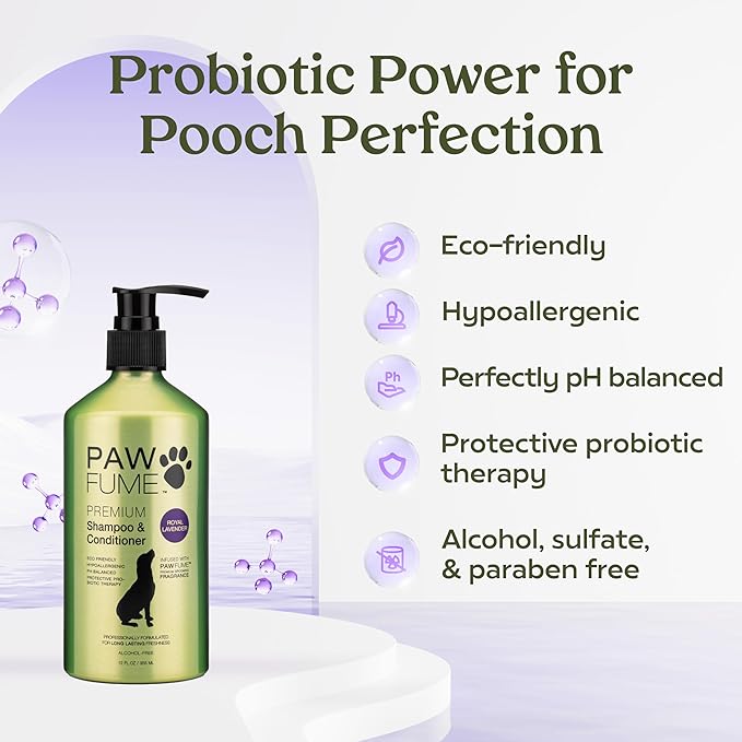 Pawfume Dog Shampoo and Conditioner – Hypoallergenic Dog Shampoo for Smelly Dogs – Best Dog Shampoos & Conditioners – Probiotic Pet Shampoo for Dogs – Best Dog Shampoo for Puppies (Lavender 4-Pack)