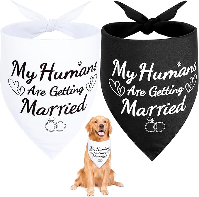 SZEE Wedding Dog Bandanas, My Humans are Getting Married Dog Bandanas for Dogs, Dog Engagement Wedding Party, Pet Wedding Photo Prop Bandana for Engagement, Gifts for Couples (White & Black, Large)