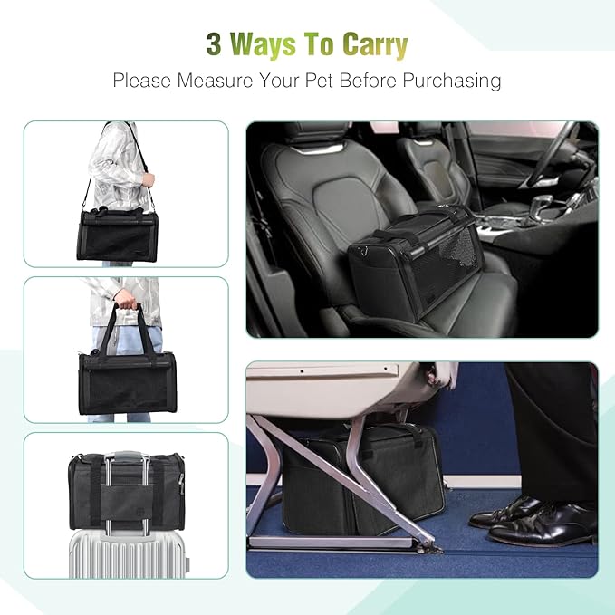 YUDODO 25 lbs Lightproof Pet Carriers Airline Approved Dog Cat Travel Soft Sided Carrier Reflective Mesh Safe Pet Cat Carrier Foldable Portable Small Animal Rabbit Puppy Cat Carrier (Large