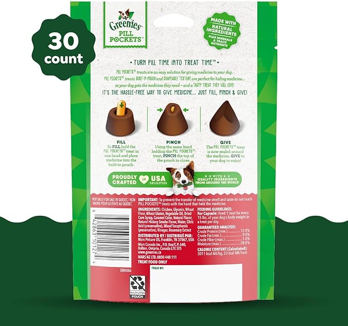 Greenies Pill Pockets for Dogs Capsule Size Natural Soft Dog Treats 7.9 oz. (30 Treats)