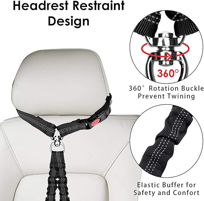 Yuehuam Dog Car Seat Belt 2023 Pet 2 Dogs, 360 Degree