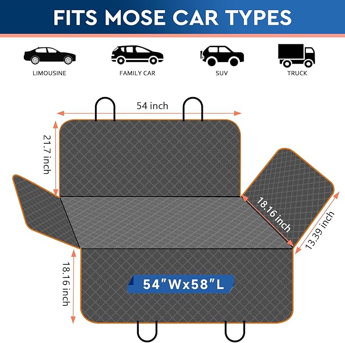 Dog Car Seat Cover Dog Seat Cover for Back Seat Scratch Prevention Dog Hammock Protects Against Dirt Dog Seat Covers for Cars Fits for Small SUVs and Trucks 54"x 58"