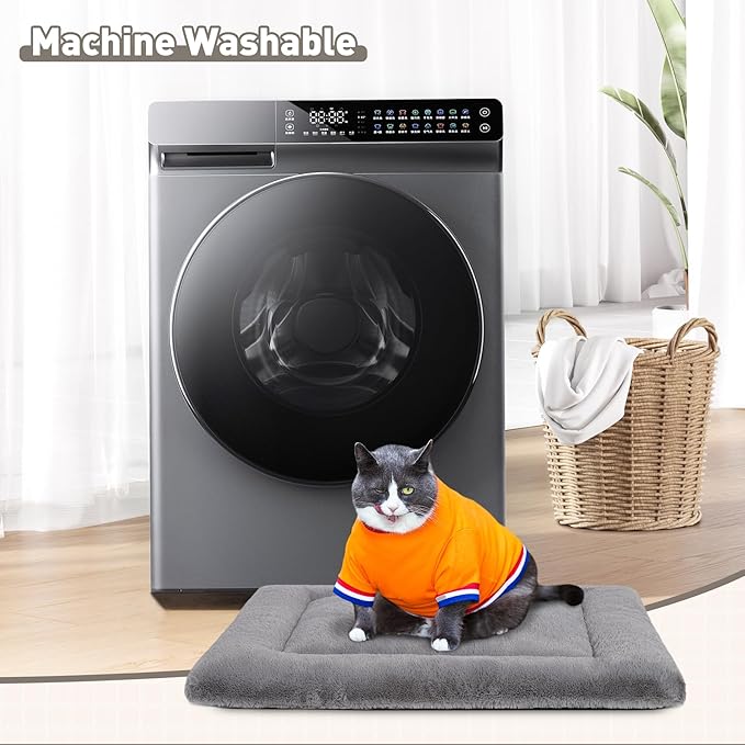 Cat Bed for Indoor Cats Washable Dog Crate Pad Dog Bed Mat for Small Dogs Pet Kennel Pad for Crate with Non-Slip Bottom Grey35x22 Inch
