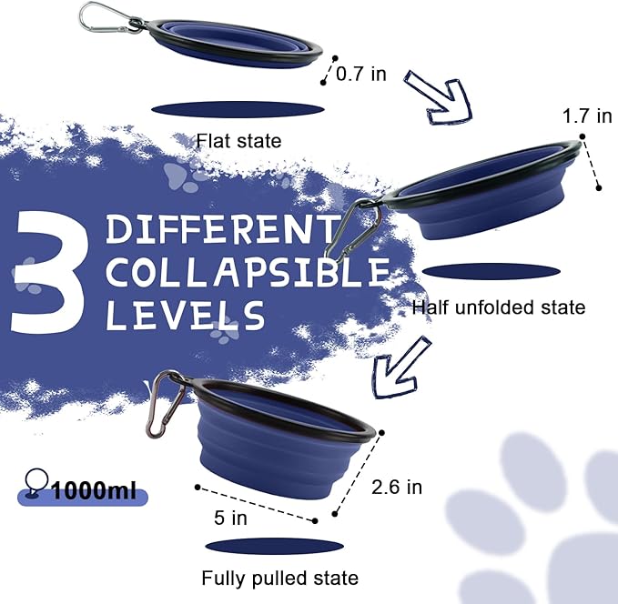 Collapsible Dog Bowls for Travel 2-Pack Dog 2 Carabiners,