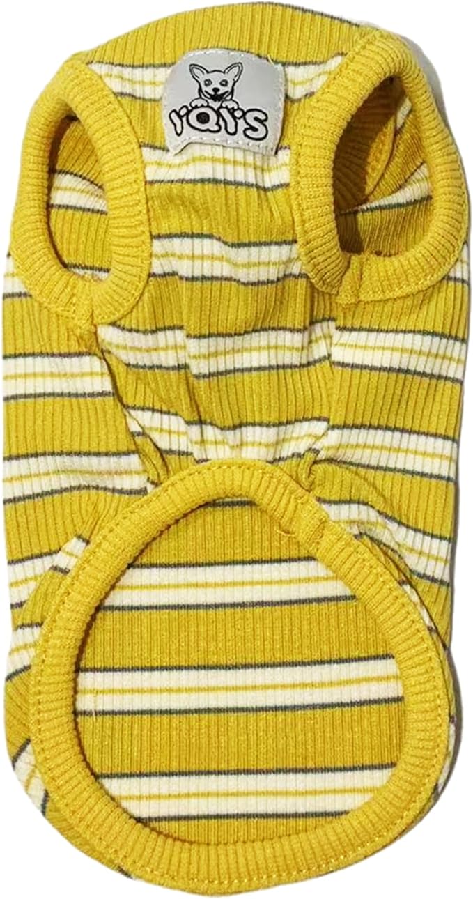 YQYS Dog Shirts Multi-color Striped Cotton Vest for Small Dogs and Cats Puppy Clothes Teacup Dog Clothing Tank Top for Chihuahua Miniature Pinscher Yellow Large