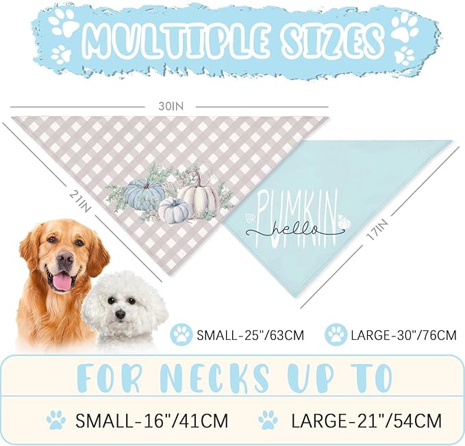 Fall Dog Bandana 2 Pack Thanksgiving Dog Bandana Pumpkin Pet Scarf Reversible Fall Triangle Bibs Soft Cotton Boy Girl Dog Bandanas for Small, Medium, Large Dogs (Large)