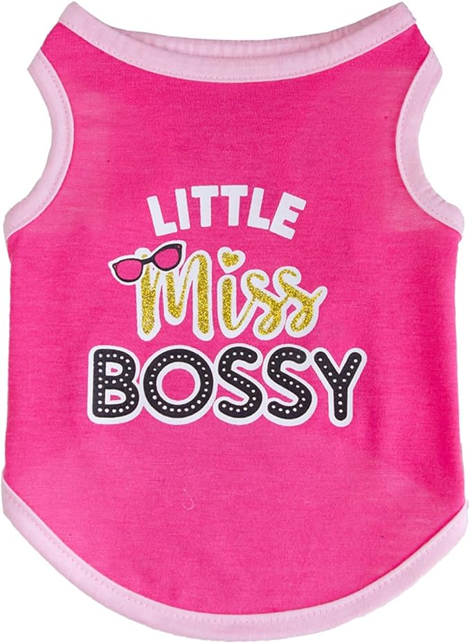 Dog Shirt 2 Pcs Summer Cotton Vests for Small Dog Cats Boy Girl (Miss Bossy, X-Large)