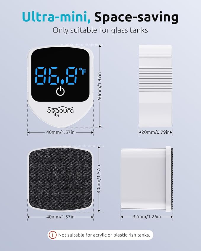 2-in-1 Mini Aquarium Magnetic Cleaner with Digital Aquarium Thermometer 1-30 Gallons