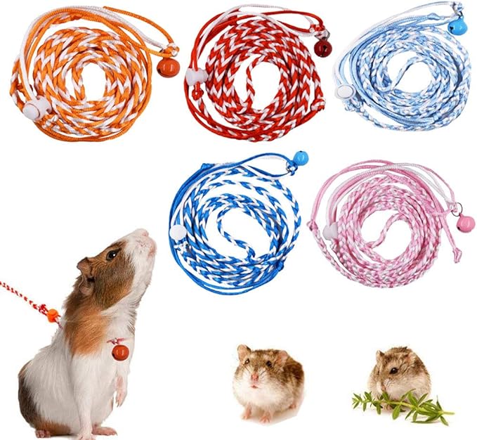 Hamster Harness 5 Pieces Adjustable Small Animal Bell Harness Rope Harness for Lead Walking Pet Gerbil