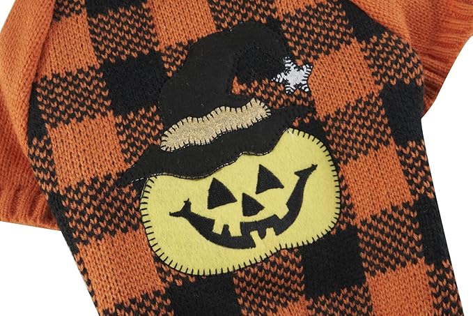 Orange Black Plaid Halloween Costume Clothes Pumpkin Dog Sweater for Large Dogs