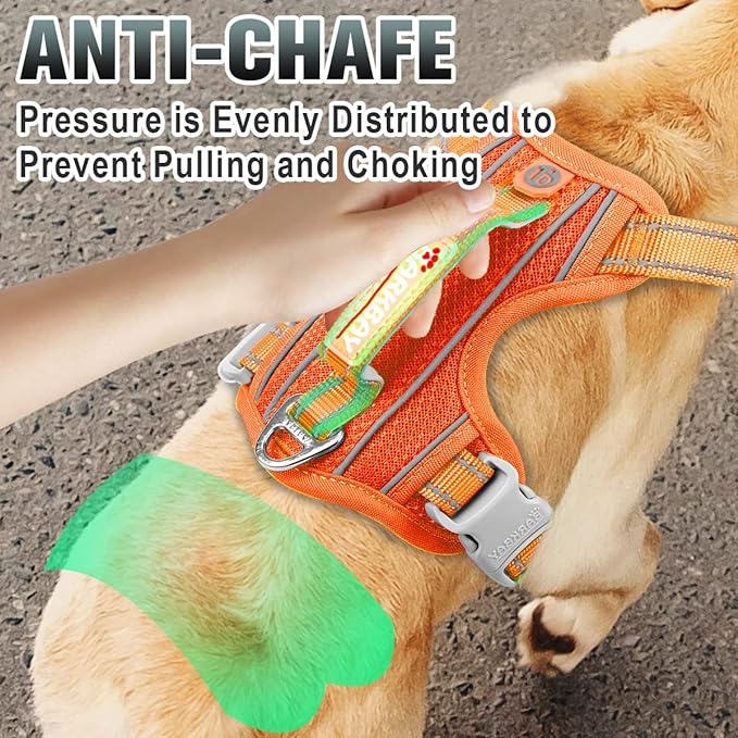 BARKBAY No Pull Dog Harness Large Step in Reflective Dog Harness with Front Clip and Easy Control Handle for Walking Training Running with ID tag Pocket(Orange