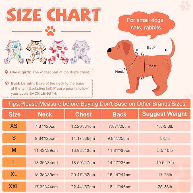 Dog Pajamas for Small Dogs Boy Girl Cute Dog Clothes Soft Stretch Chihuahua Yorkie Clothes Onesies Summer Puppy Pajamas XS-XXL