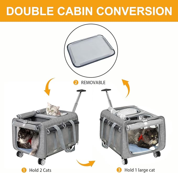 Cat Carrier with Wheels for 2 Cats 2 Cats, 21" x 17" x 13" Not