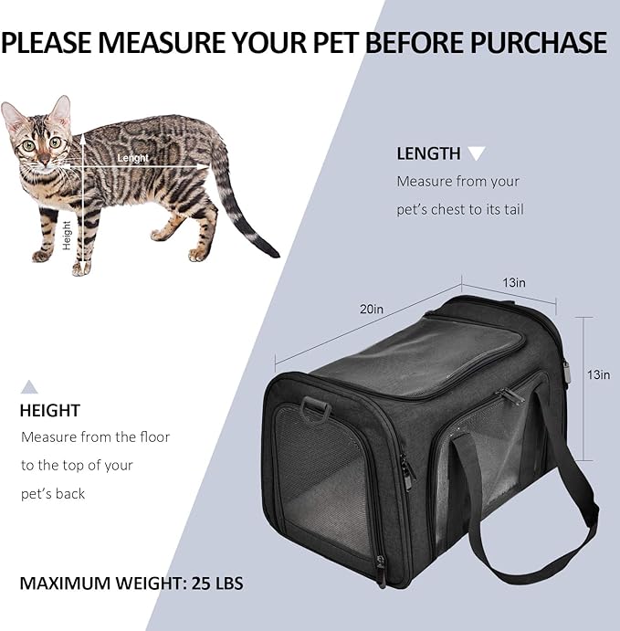 Henkelion Large Soft Sided Cat and Pet Carrier for Cats and Puppies up to 25Lbs