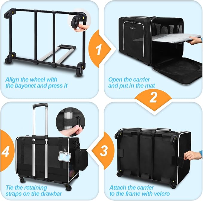 Petskd Large Pet Carrier with Wheels 24"x17"x17" for Large Cats 2 Cats