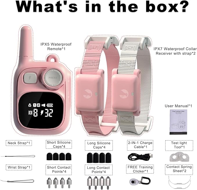 Dog Training Collars Waterproof Small Size Shock Collars for 2 Dogs 5-15lbs or