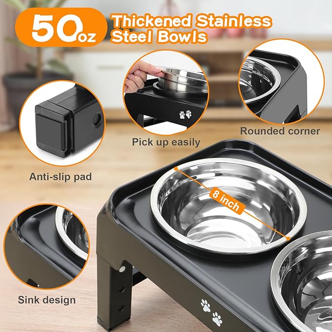 Elevated Dog Bowls 4 Height 2 Thick 50oz Stainless 3.7", 9.2", 10.75", 12.36"