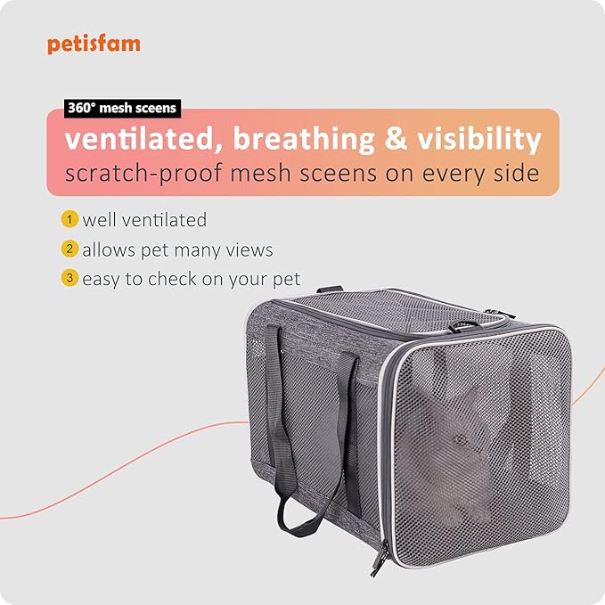 petisfam Easy Load Soft Pet Carrier Bag for Large and Medium Cats with Top Entry and Shoulder Strap. Sturdy