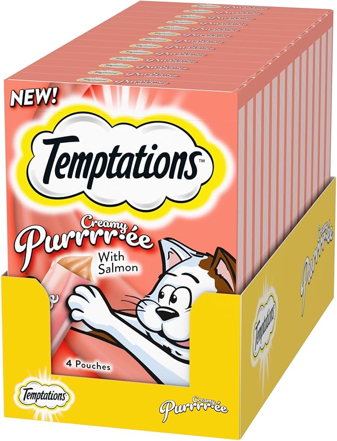 Temptations Creamy Puree with Salmon Lickable 0.42oz Pouches, 4 Count 11)