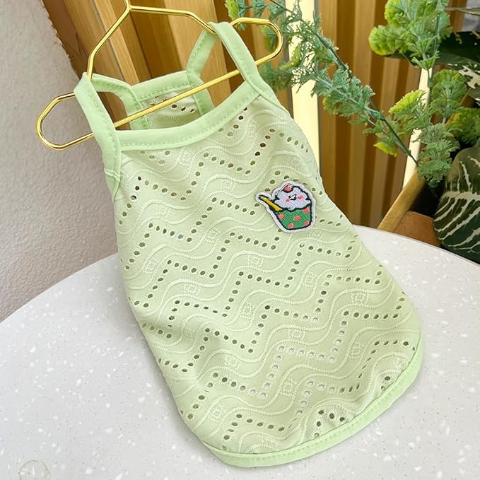 Yanmucy 2 Pieces Dog Summer Clothes Cute Embroidery Dog Striped Tank Top Vest Breathable Puppy Sleeveless Shirt for Small Dogs Cats (Yellow+Green, Medium)