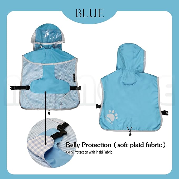 MAMORE Dog Raincoat Hooded Rain Jacket for Small Medium Large Dogs Slicker Poncho Bottom Waterproof Adjustable Reflective Breathable Leash Hole (Blue, XXX-Large)
