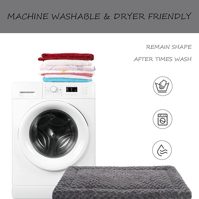 Washable Dog Bed Mat Reversible Dog Crate Pad Soft Fluffy Pet Kennel Beds Dog Sleeping Mattress for Large Jumbo Medium Small Dogs 47 x 29 Inch,