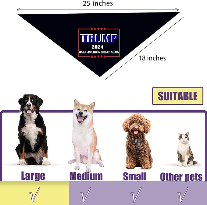 Trump 2024 Make America Great Again Dog Bandana Triangle Pet Scarf Adjustable & Washable Pet Accessories American Flag Dog Bandanas for Small Medium Large Dogs Cat Pet, Black