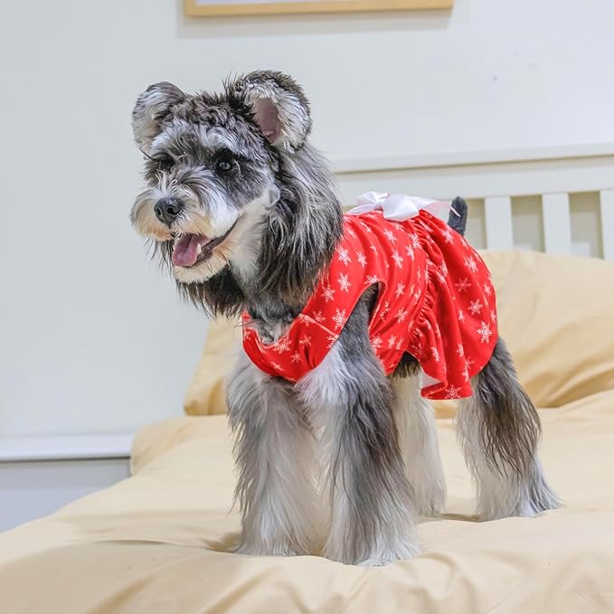 CuteBone Dog Dresses Velvet Holiday Small Dogs Clothes Onesie Pet Apparel Girl Puppy Skirt with Bow Hair Rope CVA36L