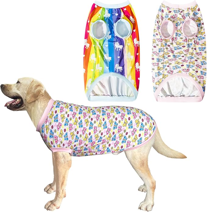 2 Pack Rainbow Unicorn with Colorful Butterfly Cute Prints Dog Vest T-Shirt for Large Dog (3XL,UnicornButterfly)
