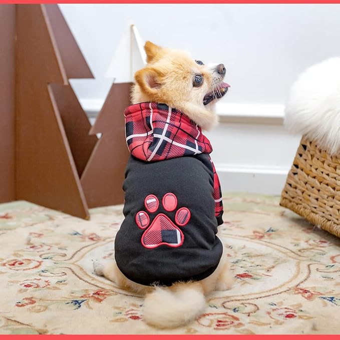 KOOLTAIL Plaid Dog Hoodie Pet Clothes Sweater with Hat and Pocket for Small Medium Large Size Dogs