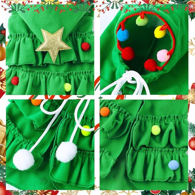 Cat Christmas Outfit Green Pet Cloak with Hat