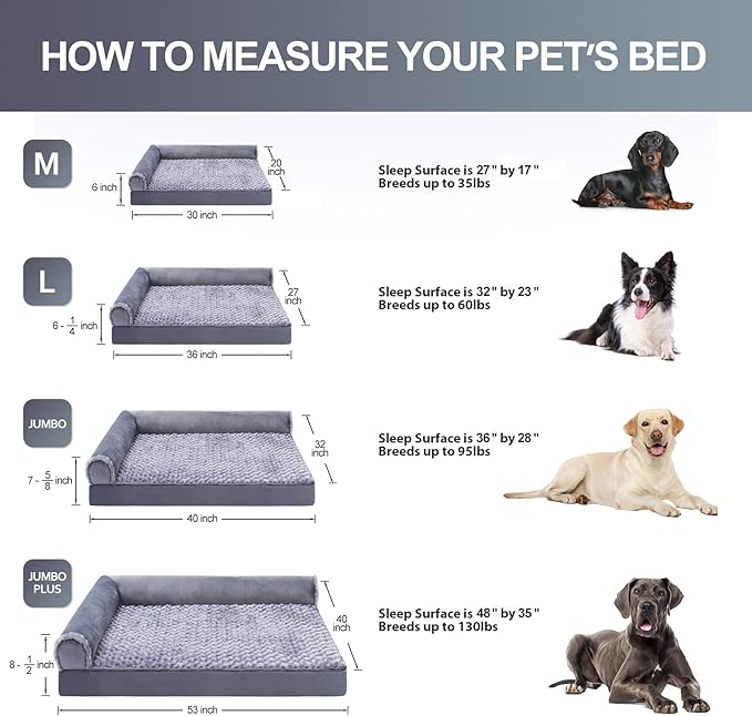 MIHIKK Orthopedic Pet Bed Deluxe Plush L-Shaped Couch with Waterproof Lining Bolster Sleeping Sofa with Removable Washable Cover & Nonskid Bottom for Small Dogs