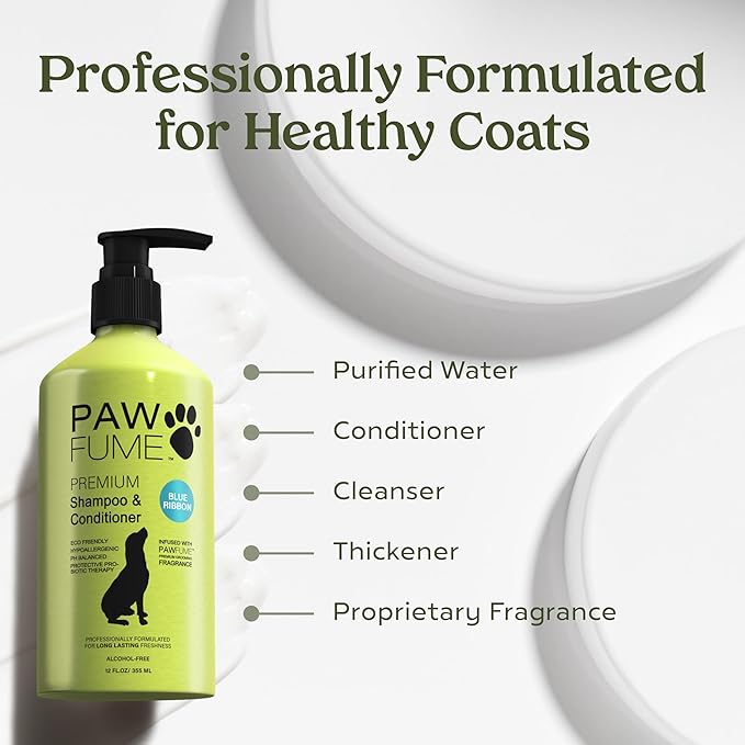 Pawfume Dog Shampoo and Conditioner – Hypoallergenic Dog Shampoo for Smelly Dogs – Best Dog Shampoos & Conditioners – Probiotic Shampoo for Dogs – Best Dog Shampoo for Puppies (Blue Ribbon 2-Pack)
