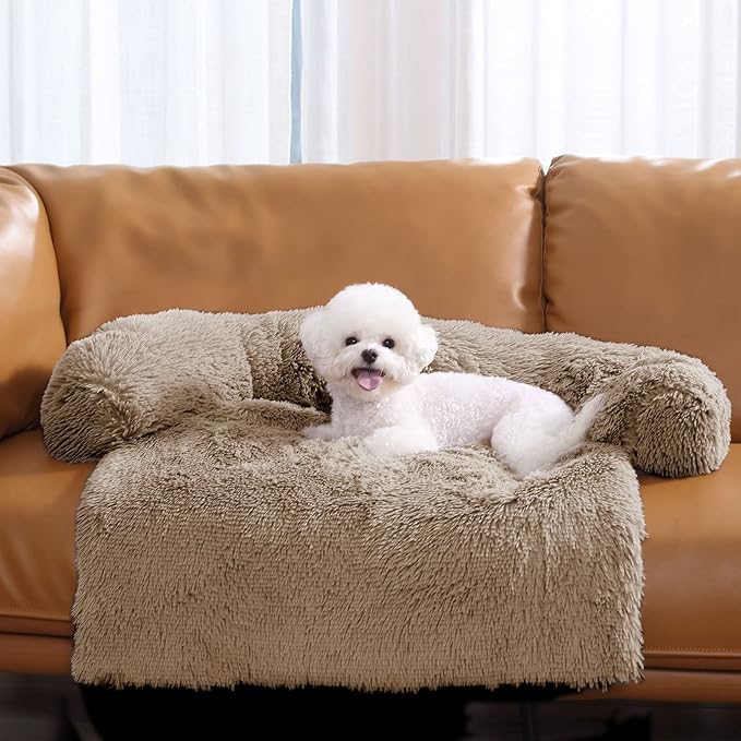 HACHIKITTY Calming Dog Sofa Bed Mat (40"x 38"x 6", Camel)