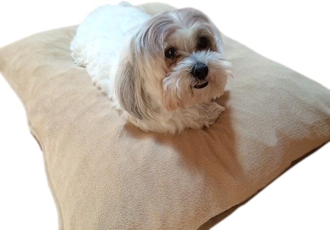 DIY Do It Yourself Luxurious Beige Color Coral Fleece Plush with Suede Fabrics Dog Bed Pillow Cover + Internal Waterproof Case Set for Small Medium Dogs (47''x29'')