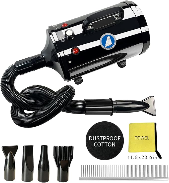 Grooming Dryer with Adjustable Speed and Temperature Control 4 Nozzles